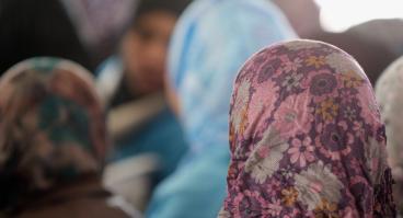 Women in hijab in a crowd