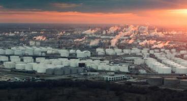 Texas refineries at sunset