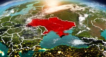 Aerial map of Ukraine, highlighted in red 