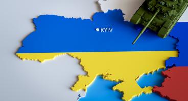 A military tank crosses the border from Russia into Ukraine on this stylized map