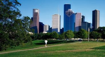 Houston skyline and jogging trail