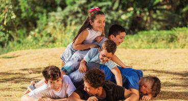 Children playing on lawn