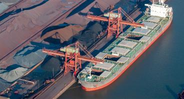 Docked cargo ship