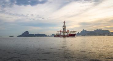 Drillship at Guanabara Bay with Sugar Loaf and Corcovado on background - Rio de Janeiro, Brazil