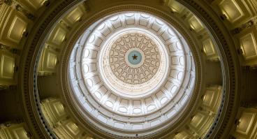 The State Capitol dome is viewed from the rotunda below on May 20, 2022, in Austin, Texas.
