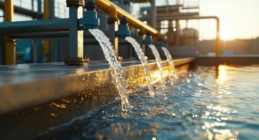 Professional-grade image of a water filtration system integrated into a city infrastructure