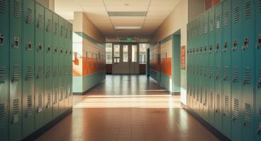 Empty school hallway.