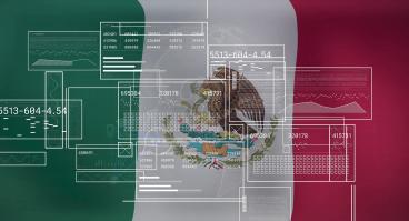 Digital screens over Mexican flag