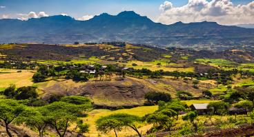 Ethiopia. Lalibela countryside, Lasta Mountains in the background.