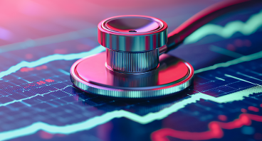 Stethoscope and digital health chart concept.