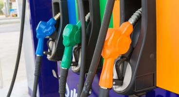 Close up of colorful fuel pumps