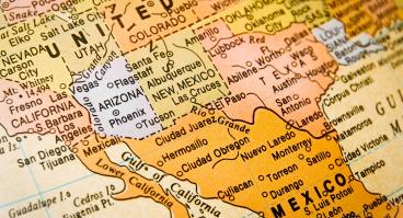 Map of United States and Mexico Border 