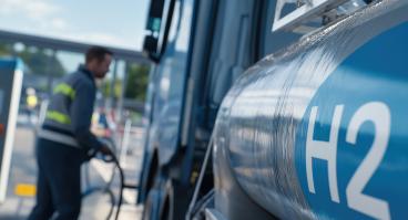 Man fueling truck with liquid hydrogen
