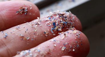 Close up side shot of microplastics lay on hand