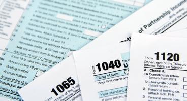 US tax form 1040, 1120, 1065