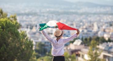 People holding flag of Mexico. "September 16. Independence Day of Mexico. 