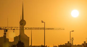 Sunrise with Kuwait Towers timelapse - the best known landmark of Kuwait City. Kuwait, Middle East.