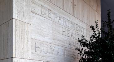 Washington D.C., USA - February 29, 2020: Sign of U.S. Department of Health and Human Services at their headquarters building in Washington, D.C. 