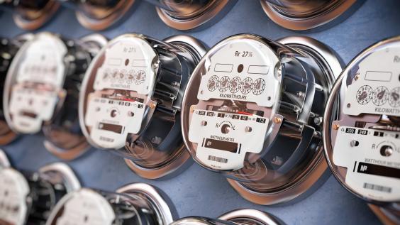 Rows of electricity meters.