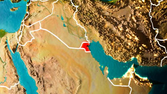 Map of Middle East centered on Kuwait