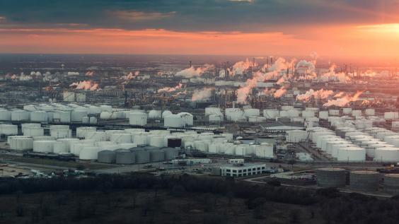 Texas refineries at sunset.