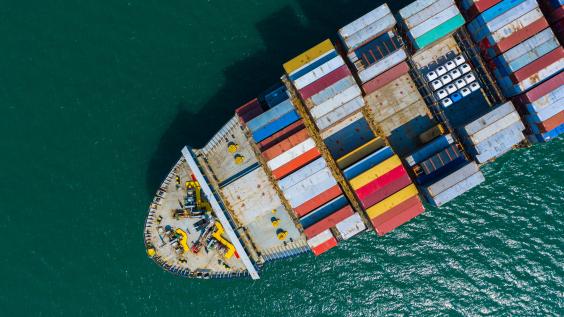 A ship carries cargo for trade.
