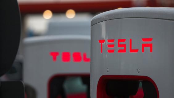 Two Tesla charging stations.