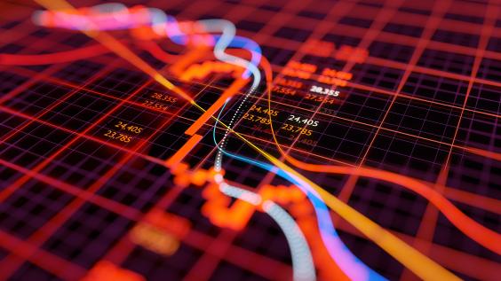 Numbers and a graph show a crash in the oil market.
