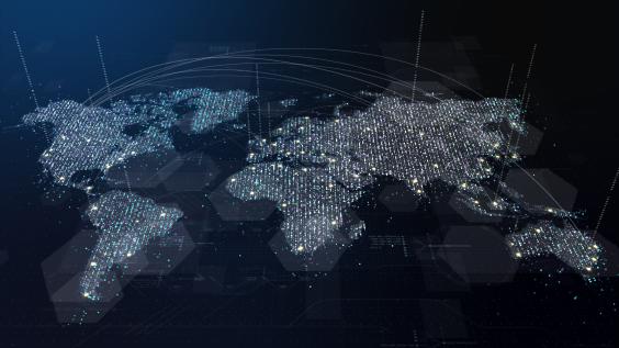 World night view from space with data points