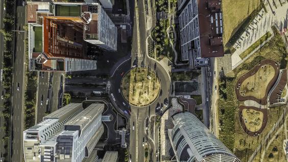 An aerial view of the Mexico City skyline.