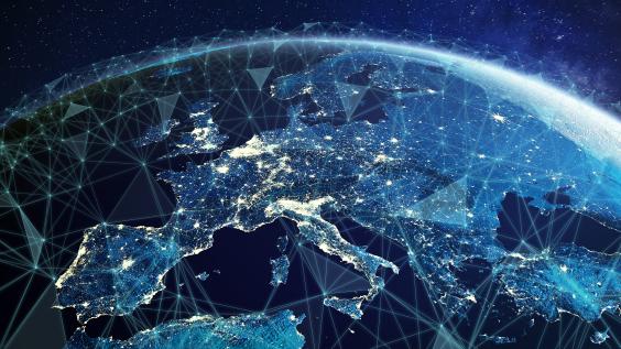 The globe at night; focus on Europe