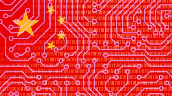 China flag with binary code overlay texture