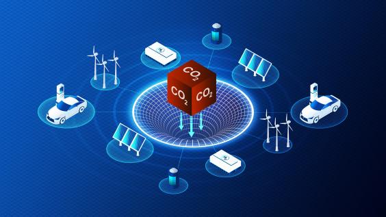 Icons representing clean energy with the evolution of decarbonization at the center