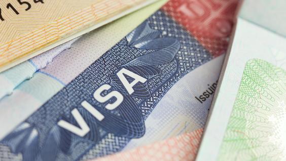 United States visa on passport background