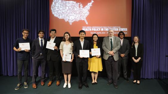 The winning students pose with faculty sponsor Joe Barnes