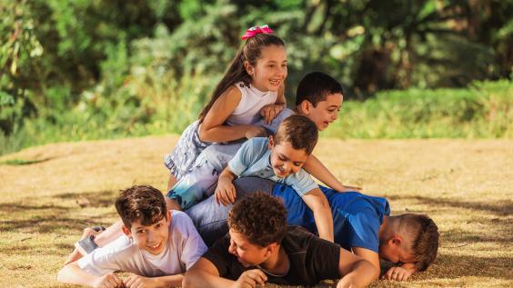 Children playing on lawn