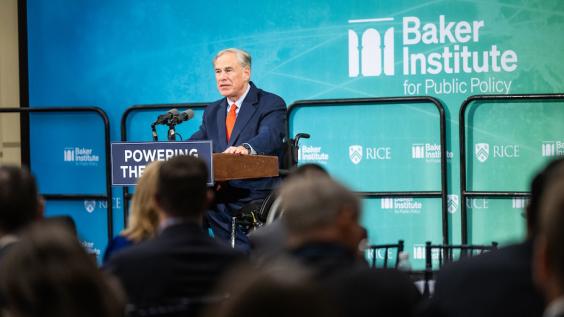 Texas Gov. Greg Abbott speaks at Baker Institute event on April 9, 2024.