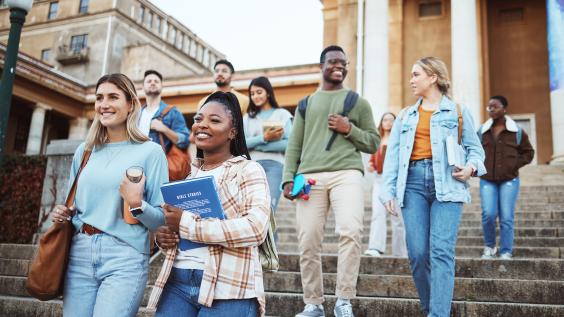 Students walking on university steps