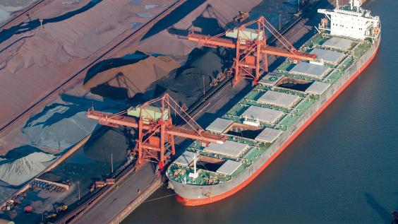 Docked cargo ship