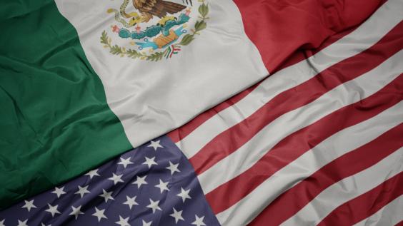 Flag of United States of America and national flag of Mexico