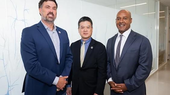 Morgan Luttrell, John Ngai, Reginald DesRoches posing for photo