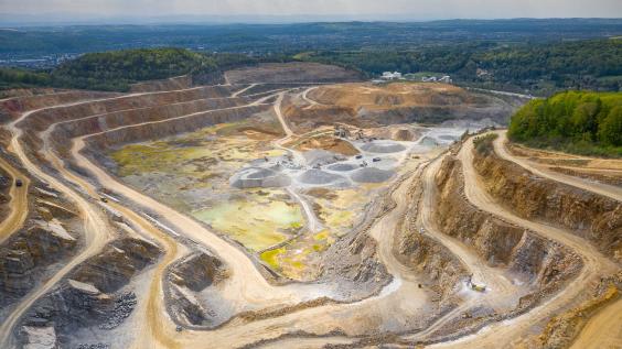 Aerial view of Dolomite mine excavation