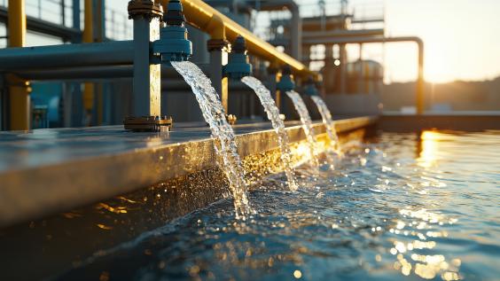 Professional-grade image of a water filtration system integrated into a city infrastructure
