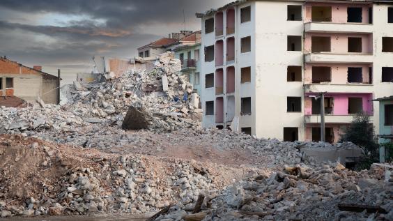 Debris left in city after war bombardment