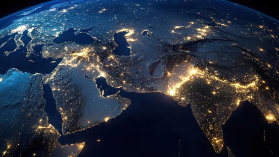 Map of Middle East at night from space