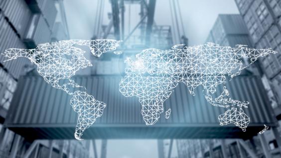  Network connection partnership and world map with port