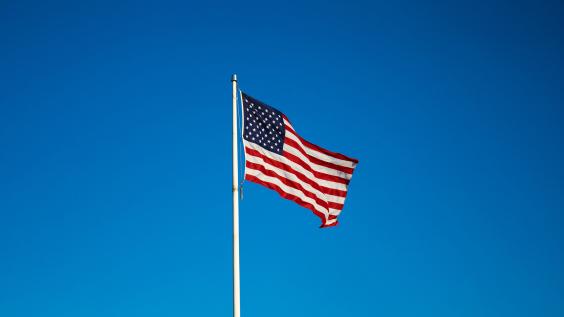 U.S. flag waving in wind