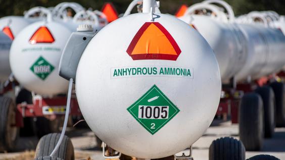 Rows of tanks filled with ammonia