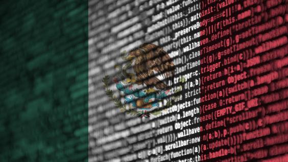 Digital code overlaid over Mexican flag