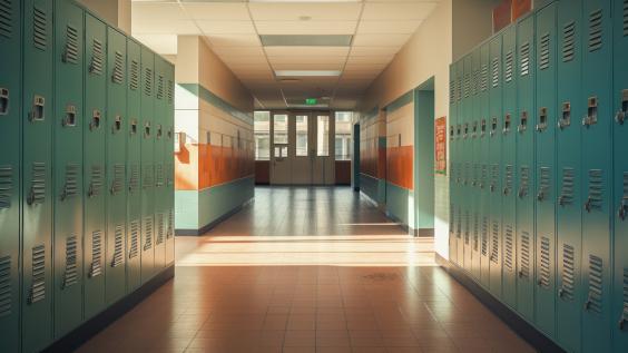 Empty school hallway.